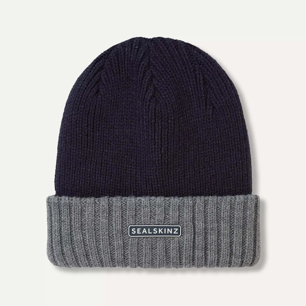 🎁🆓! Sealskinz | 100% Waterproof Cold Weather Beanie Hat in Navy Blue & Grey S/M